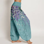 Buddha Stones Pure Cotton Orchid Birds Pattern Women's Elastic Waist Harem Pants