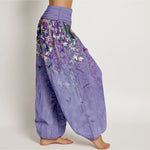 Buddha Stones Pure Cotton Orchid Birds Pattern Women's Elastic Waist Harem Pants