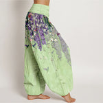 Buddha Stones Pure Cotton Orchid Birds Pattern Women's Elastic Waist Harem Pants