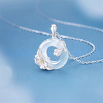 Buddha Stones White Chalcedony Camellia Peace Buckle Purity Necklace