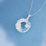 Buddha Stones White Chalcedony Camellia Peace Buckle Purity Necklace