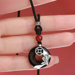 Buddha Stones Jade Koi Fish Success Braided Circular Chinese Style Necklace