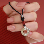 Buddha Stones Jade Koi Fish Success Braided Circular Chinese Style Necklace