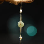 Buddha Stones Hetian Jade Peace Buckle Pearl Safety Chain Anklet