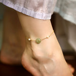 Buddha Stones Hetian Jade Peace Buckle Pearl Safety Chain Anklet