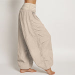 Buddha Stones Pure Cotton Om Hamsa Yin Yang Lotus Pattern Women's Elastic Waist Harem Pants