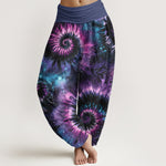 Buddha Stones Pure Cotton Cosmic Spiral Pattern Women's Elastic Waist Harem Pants