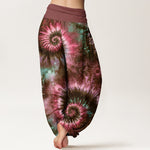 Buddha Stones Pure Cotton Cosmic Spiral Pattern Women's Elastic Waist Harem Pants