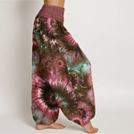 Buddha Stones Pure Cotton Cosmic Spiral Pattern Women's Elastic Waist Harem Pants