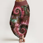 Buddha Stones Pure Cotton Cosmic Spiral Pattern Women's Elastic Waist Harem Pants