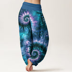 Buddha Stones Pure Cotton Cosmic Spiral Pattern Women's Elastic Waist Harem Pants