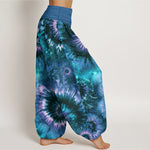 Buddha Stones Pure Cotton Cosmic Spiral Pattern Women's Elastic Waist Harem Pants