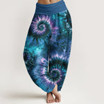 Buddha Stones Pure Cotton Cosmic Spiral Pattern Women's Elastic Waist Harem Pants