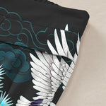 Buddha Stones Cotton Linen White Crane Auspicious Clouds Pine Pattern Women's Elastic Waist Wide Leg Pants With Pockets