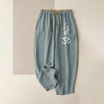 Buddha Stones Pure Cotton Om Symbol Pattern Women's Elastic Waist Pants With Pockets