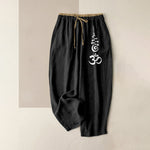 Buddha Stones Pure Cotton Om Symbol Pattern Women's Elastic Waist Pants With Pockets