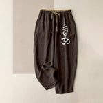 Buddha Stones Pure Cotton Om Symbol Pattern Women's Elastic Waist Pants With Pockets