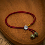 Buddha Stones 925 Sterling Silver Handmade Round Yin Yang Protection Vintage Braided Red String Bracelet