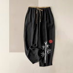 Buddha Stones Cotton Zen Bamboo Pattern Women's Elastic Waist Pants With Pockets