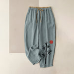 Buddha Stones Cotton Zen Bamboo Pattern Women's Elastic Waist Pants With Pockets