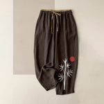 Buddha Stones Cotton Zen Bamboo Pattern Women's Elastic Waist Pants With Pockets