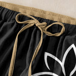 Buddha Stones Pure Cotton Lotus Om Pattern Women's Elastic Waist Pants With Pockets
