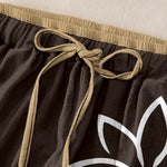 Buddha Stones Pure Cotton Lotus Om Pattern Women's Elastic Waist Pants With Pockets