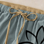 Buddha Stones Pure Cotton Lotus Om Pattern Women's Elastic Waist Pants With Pockets
