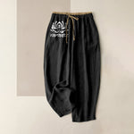 Buddha Stones Pure Cotton Namaste Lotus Pattern Women's Elastic Waist Pants With Pockets