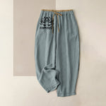 Buddha Stones Pure Cotton Namaste Lotus Pattern Women's Elastic Waist Pants With Pockets