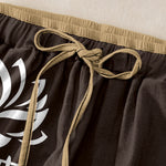 Buddha Stones Pure Cotton Namaste Lotus Pattern Women's Elastic Waist Pants With Pockets