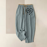 Buddha Stones Pure Cotton Zen Om Heart Pattern Women's Elastic Waist Pants With Pockets