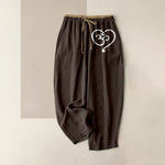 Buddha Stones Pure Cotton Zen Om Heart Pattern Women's Elastic Waist Pants With Pockets