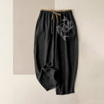 Buddha Stones Pure Cotton Zen Koi Fish Pattern Women's Elastic Waist Pants With Pockets