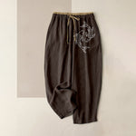 Buddha Stones Pure Cotton Zen Koi Fish Pattern Women's Elastic Waist Pants With Pockets