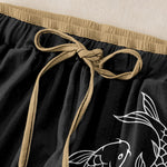 Buddha Stones Pure Cotton Zen Koi Fish Pattern Women's Elastic Waist Pants With Pockets