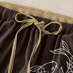 Buddha Stones Pure Cotton Zen Koi Fish Pattern Women's Elastic Waist Pants With Pockets