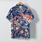 Buddha Stones Vintage Floral Paisley Pattern Buttons Breathable Men's Short Sleeve Shirt
