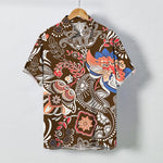 Buddha Stones Vintage Floral Paisley Pattern Buttons Breathable Men's Short Sleeve Shirt