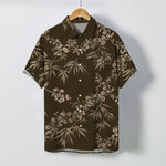 Buddha Stones Bamboo Plum Blossom Pattern Buttons Breathable Men's Short Sleeve Shirt