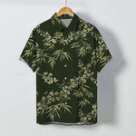 Buddha Stones Bamboo Plum Blossom Pattern Buttons Breathable Men's Short Sleeve Shirt
