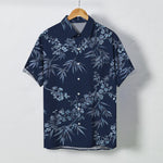Buddha Stones Bamboo Plum Blossom Pattern Buttons Breathable Men's Short Sleeve Shirt