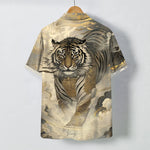 Buddha Stones Tiger Cloud Wave Pattern Buttons Wrinkle-resistant Men's Short Sleeve Shirt