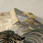 Buddha Stones Tiger Cloud Wave Pattern Buttons Wrinkle-resistant Men's Short Sleeve Shirt