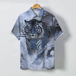 Buddha Stones Tiger Cloud Wave Pattern Buttons Wrinkle-resistant Men's Short Sleeve Shirt