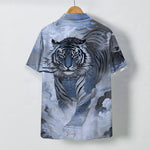 Buddha Stones Tiger Cloud Wave Pattern Buttons Wrinkle-resistant Men's Short Sleeve Shirt