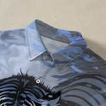 Buddha Stones Tiger Cloud Wave Pattern Buttons Wrinkle-resistant Men's Short Sleeve Shirt