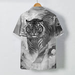 Buddha Stones Tiger Cloud Wave Pattern Buttons Wrinkle-resistant Men's Short Sleeve Shirt