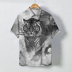 Buddha Stones Tiger Cloud Wave Pattern Buttons Wrinkle-resistant Men's Short Sleeve Shirt