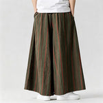 Buddha Stones Summer Vintage Drawstring Striped Ankle Pants Men's Wide Leg Pants With Pocket